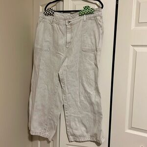 White distressed high waisted wide leg